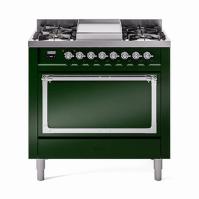 Ilve UN36FQNMPEGCLP Ilve Un36Fqnmpegclp Nostalgie Ii Noblesse 36" Dual Fuel Range (Liquid Propane, Solid Door, Emerald Green, Chrome) Freestanding Ranges freestanding dual fuel range 30 inch
