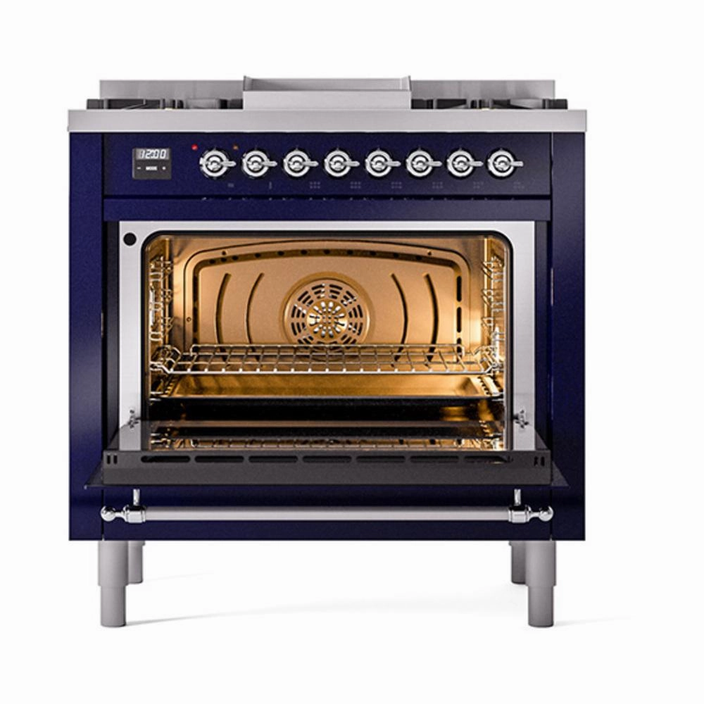 Ilve UN36FQNMPMBCLP Ilve Un36Fqnmpmbclp Nostalgie Ii Noblesse 36" Dual Fuel Range (Liquid Propane, Solid Door, Midnight Blue, Chrome)
