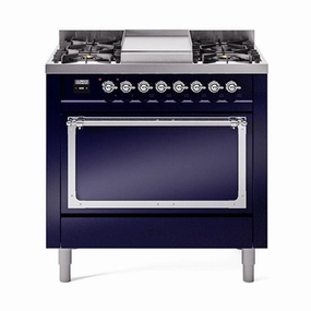 Ilve UN36FQNMPMBCLP Ilve Un36Fqnmpmbclp Nostalgie Ii Noblesse 36" Dual Fuel Range (Liquid Propane, Solid Door, Midnight Blue, Chrome) Freestanding Ranges freestanding dual fuel range 30 inch