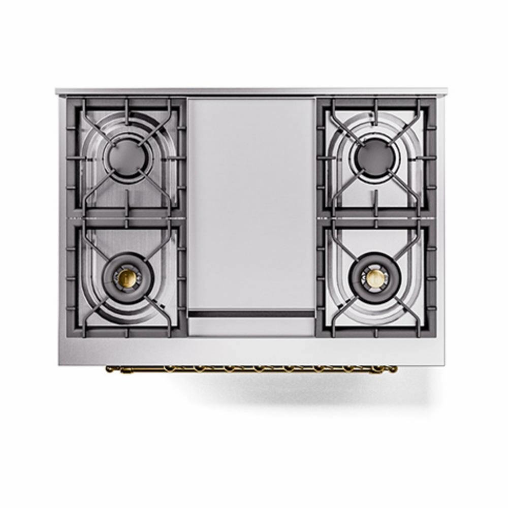 Ilve UN36FQNMPMBG Ilve Un36Fqnmpmbg Nostalgie Ii Noblesse 36" Dual Fuel Range (Natural Gas, Solid Door, Midnight Blue, Brass)