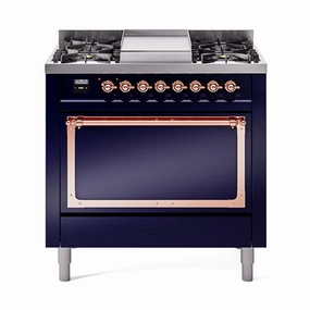 Ilve UN36FQNMPMBP Ilve Un36Fqnmpmbp Nostalgie Ii Noblesse 36" Dual Fuel Range (Natural Gas, Solid Door, Midnight Blue, Copper) Freestanding Ranges freestanding dual fuel range 30 inch