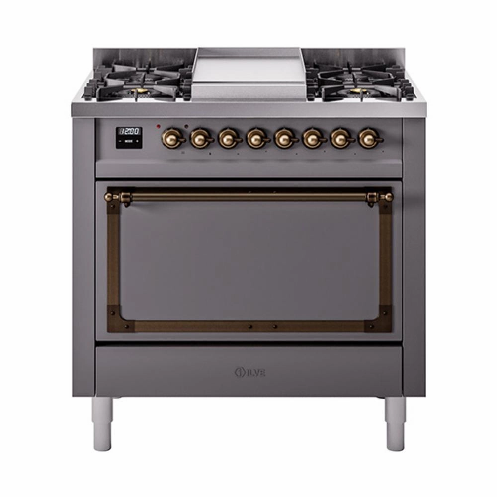 Ilve UN36FQNMPMGBLP Ilve Un36Fqnmpmgblp Nostalgie Ii Noblesse 36" Dual Fuel Range (Liquid Propane, Solid Door, Graphite Matte, Burnished) Freestanding Ranges freestanding dual fuel range 30 inch