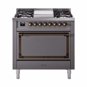 Ilve UN36FQNMPMGBLP Ilve Un36Fqnmpmgblp Nostalgie Ii Noblesse 36" Dual Fuel Range (Liquid Propane, Solid Door, Graphite Matte, Burnished) Freestanding Ranges freestanding dual fuel range 30 inch