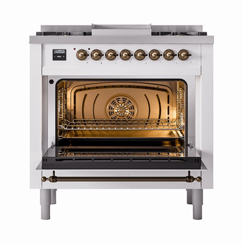 Ilve UN36FQNMPRABLP Ilve Un36Fqnmprablp Nostalgie Ii Noblesse 36" Dual Fuel Range (Liquid Propane, Solid Door, Ral, Burnished)