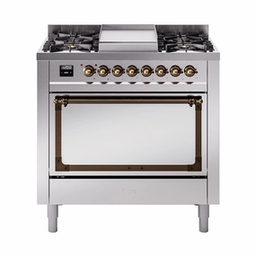 Ilve UN36FQNMPSSB Ilve Un36Fqnmpssb Nostalgie Ii Noblesse 36" Dual Fuel Range (Natural Gas, Solid Door, Stainless Steel, Burnished) Freestanding Ranges freestanding dual fuel range 30 inch