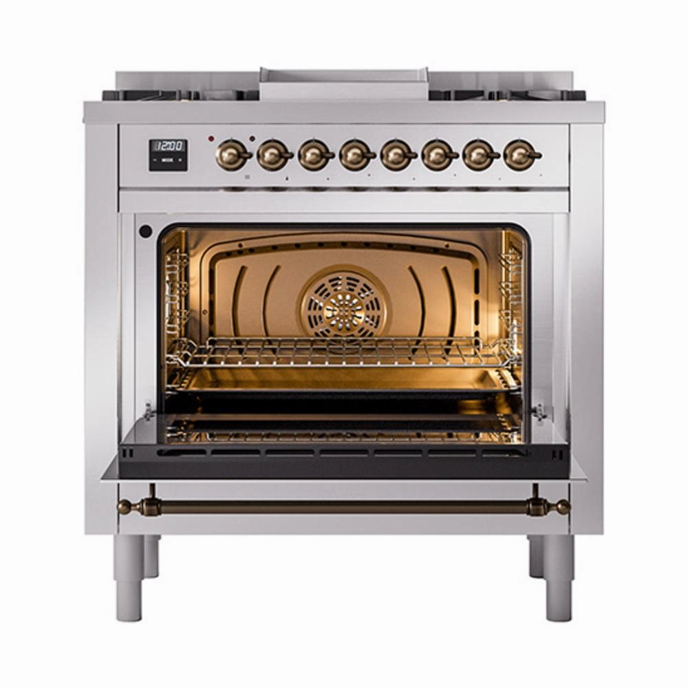 Ilve UN36FQNMPSSB Ilve Un36Fqnmpssb Nostalgie Ii Noblesse 36" Dual Fuel Range (Natural Gas, Solid Door, Stainless Steel, Burnished)