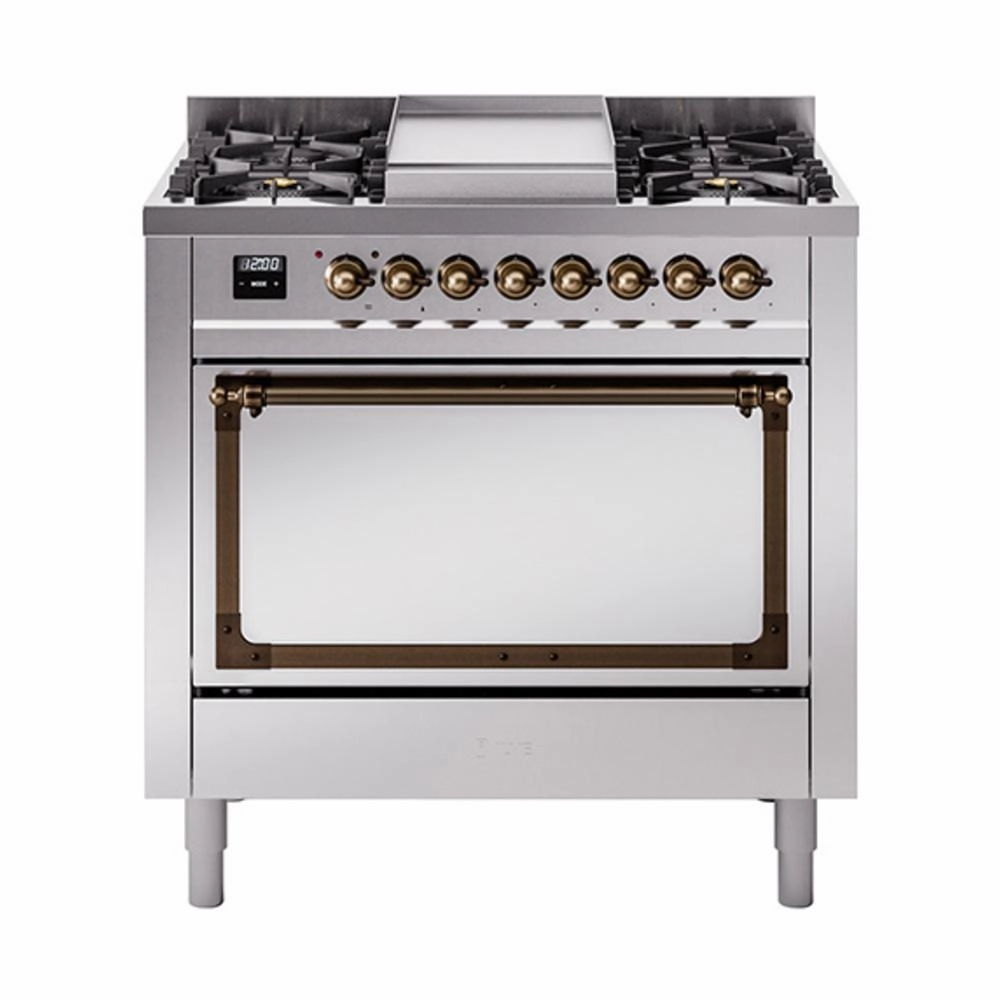 Ilve UN36FQNMPSSB Ilve Un36Fqnmpssb Nostalgie Ii Noblesse 36" Dual Fuel Range (Natural Gas, Solid Door, Stainless Steel, Burnished) Freestanding Ranges freestanding dual fuel range 30 inch