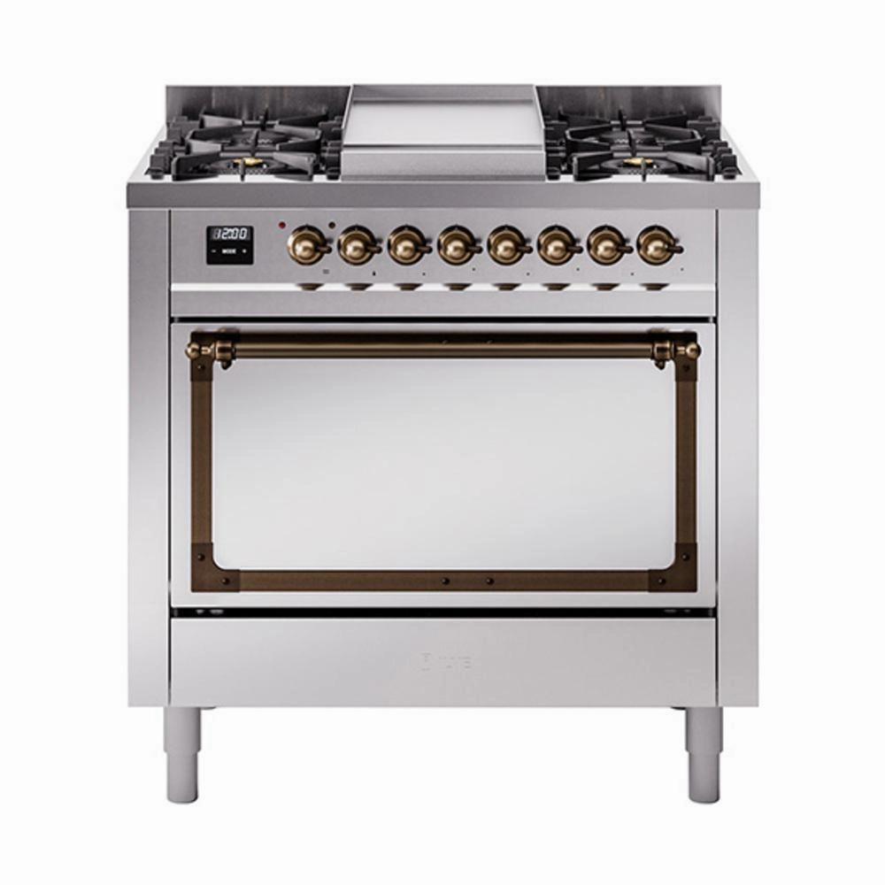 Ilve UN36FQNMPSSBLP Ilve Un36Fqnmpssblp Nostalgie Ii Noblesse 36" Dual Fuel Range (Liquid Propane, Solid Door, Stainless Steel, Burnished) Freestanding Ranges freestanding dual fuel range 30 inch