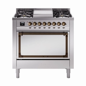 Ilve UN36FQNMPSSBLP Ilve Un36Fqnmpssblp Nostalgie Ii Noblesse 36" Dual Fuel Range (Liquid Propane, Solid Door, Stainless Steel, Burnished) Freestanding Ranges freestanding dual fuel range 30 inch