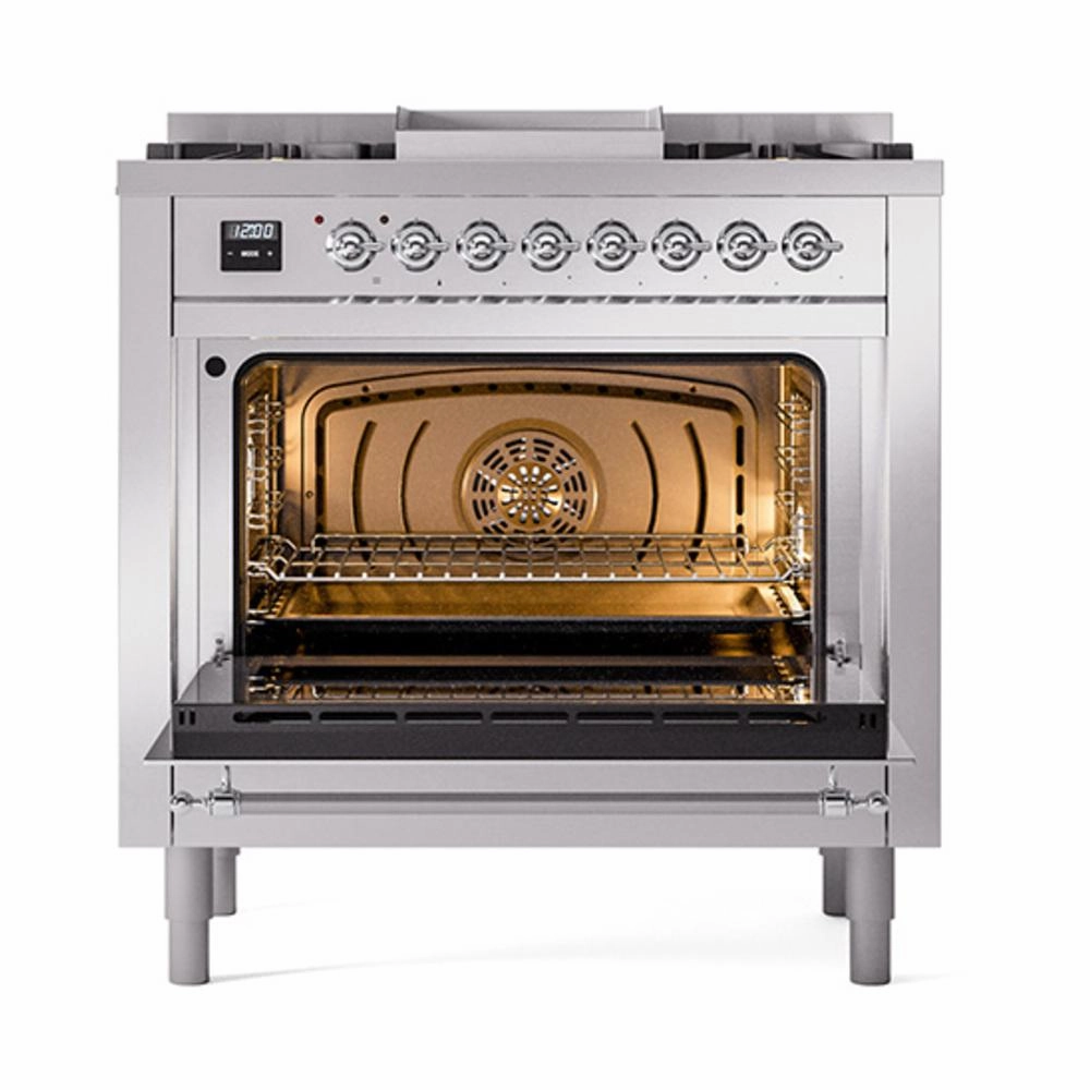 Ilve UN36FQNMPSSC Ilve Un36Fqnmpssc Nostalgie Ii Noblesse 36" Dual Fuel Range (Natural Gas, Solid Door, Stainless Steel, Chrome)