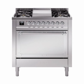 Ilve UN36FQNMPSSC Ilve Un36Fqnmpssc Nostalgie Ii Noblesse 36" Dual Fuel Range (Natural Gas, Solid Door, Stainless Steel, Chrome) Freestanding Ranges freestanding dual fuel range 30 inch