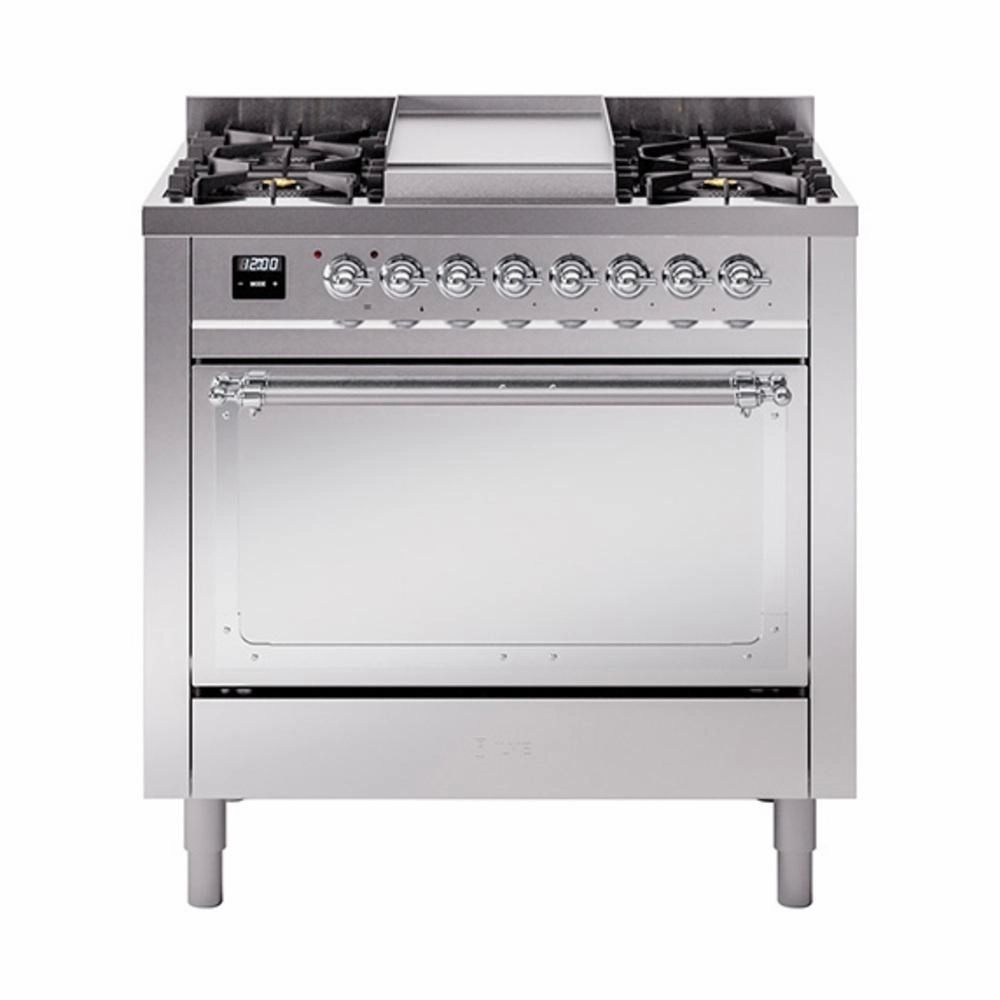 Ilve UN36FQNMPSSC Ilve Un36Fqnmpssc Nostalgie Ii Noblesse 36" Dual Fuel Range (Natural Gas, Solid Door, Stainless Steel, Chrome) Freestanding Ranges freestanding dual fuel range 30 inch