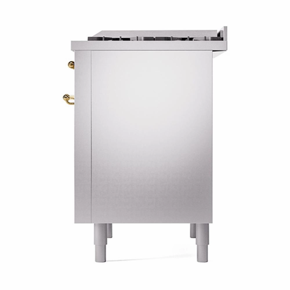 Ilve UN36FQNMPSSG Ilve Un36Fqnmpssg Nostalgie Ii Noblesse 36" Dual Fuel Range (Natural Gas, Solid Door, Stainless Steel, Brass)