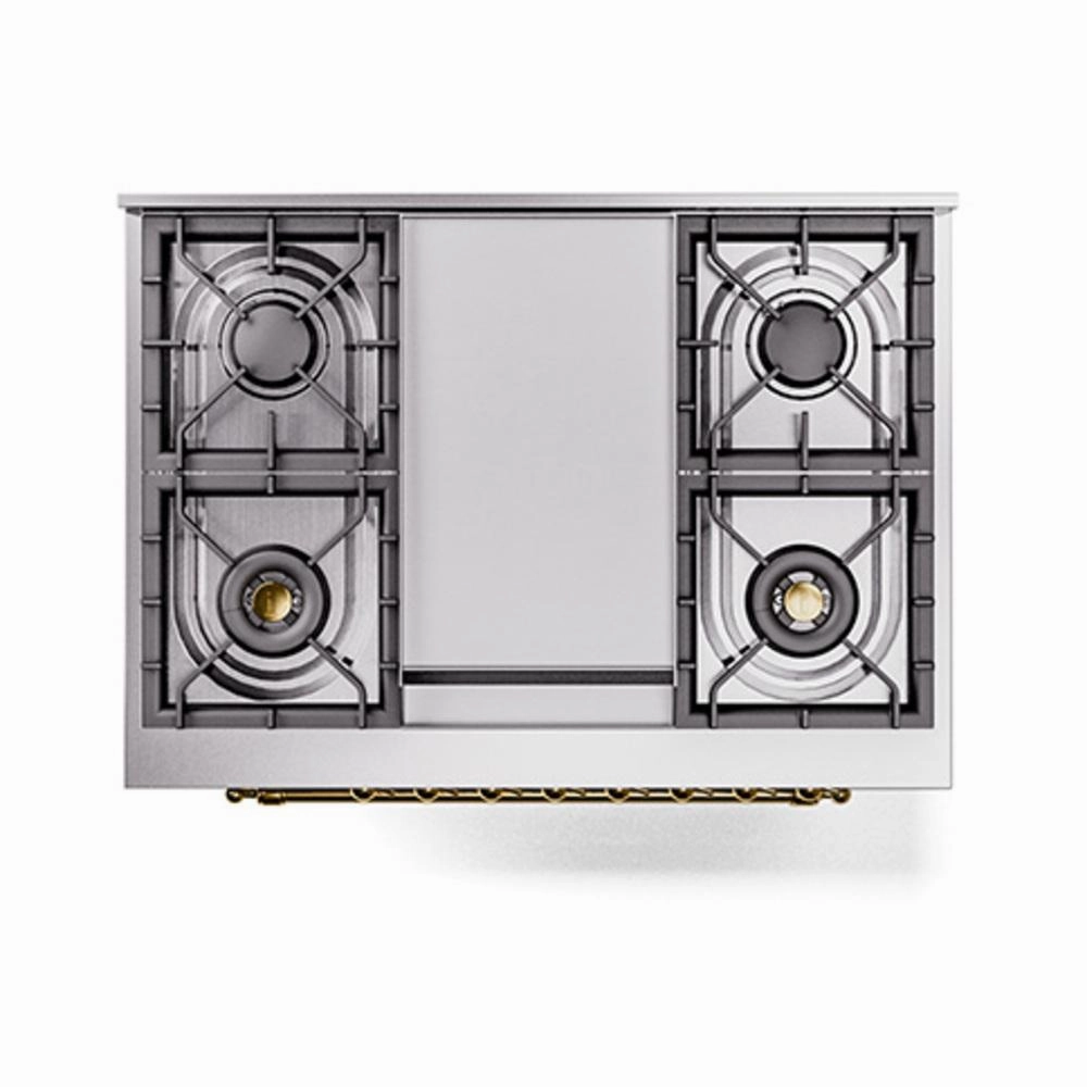 Ilve UN36FQNMPSSG Ilve Un36Fqnmpssg Nostalgie Ii Noblesse 36" Dual Fuel Range (Natural Gas, Solid Door, Stainless Steel, Brass)