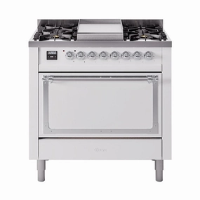 Ilve UN36FQNMPWHC Ilve Un36Fqnmpwhc Nostalgie Ii Noblesse 36" Dual Fuel Range (Natural Gas, Solid Door, White, Chrome) Freestanding Ranges freestanding dual fuel range 30 inch