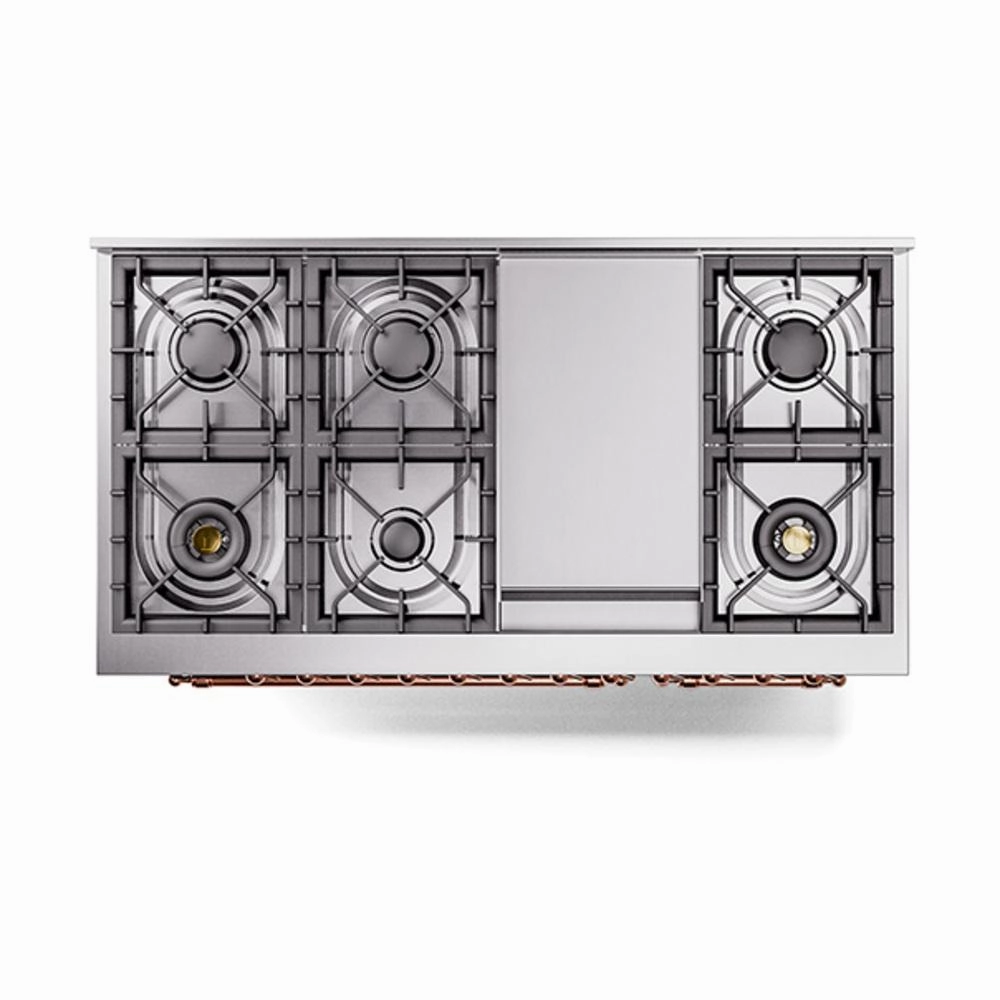 Ilve UN48FNMPMBP Ilve Un48Fnmpmbp Nostalgie Ii Noblesse 48" Dual Fuel Range (8 Sealed Burners   Griddle, Natural Gas, Triple Glass Door, Midnight Blue, Copper)