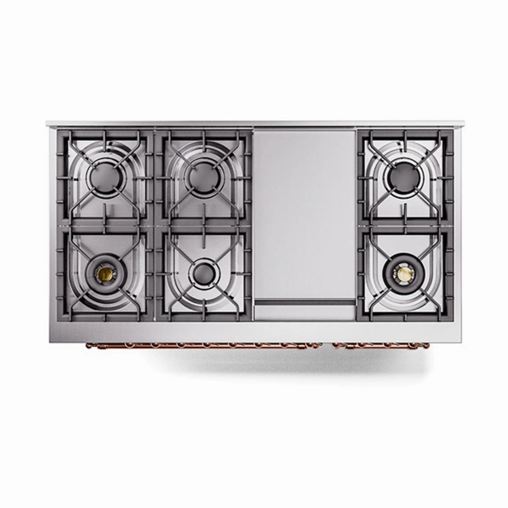 Ilve UN48FNMPMBPLP Ilve Un48Fnmpmbplp Nostalgie Ii Noblesse 48" Dual Fuel Range (8 Sealed Burners   Griddle, Liquid Propane, Triple Glass Door, Midnight Blue, Copper)