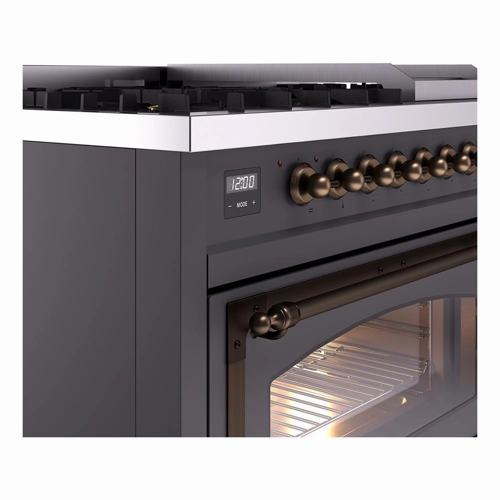 Ilve UN48FNMPMGB Ilve Un48Fnmpmgb Nostalgie Ii Noblesse 48" Dual Fuel Range (8 Sealed Burners   Griddle, Natural Gas, Triple Glass Door, Graphite Matte, Burnished)