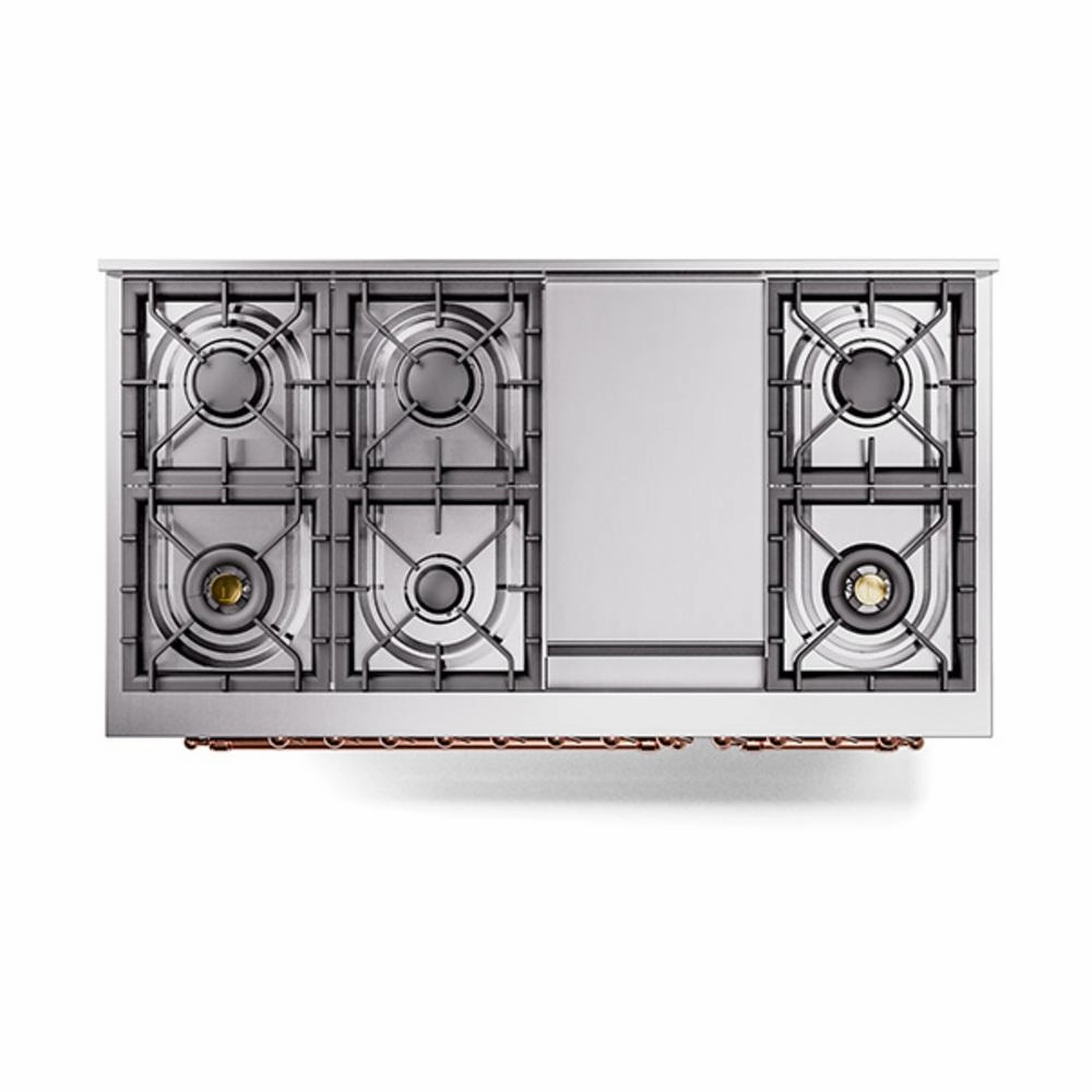 Ilve UN48FNMPMGPLP Ilve Un48Fnmpmgplp Nostalgie Ii Noblesse 48" Dual Fuel Range (8 Sealed Burners   Griddle, Liquid Propane, Triple Glass Door, Graphite Matte, Copper)