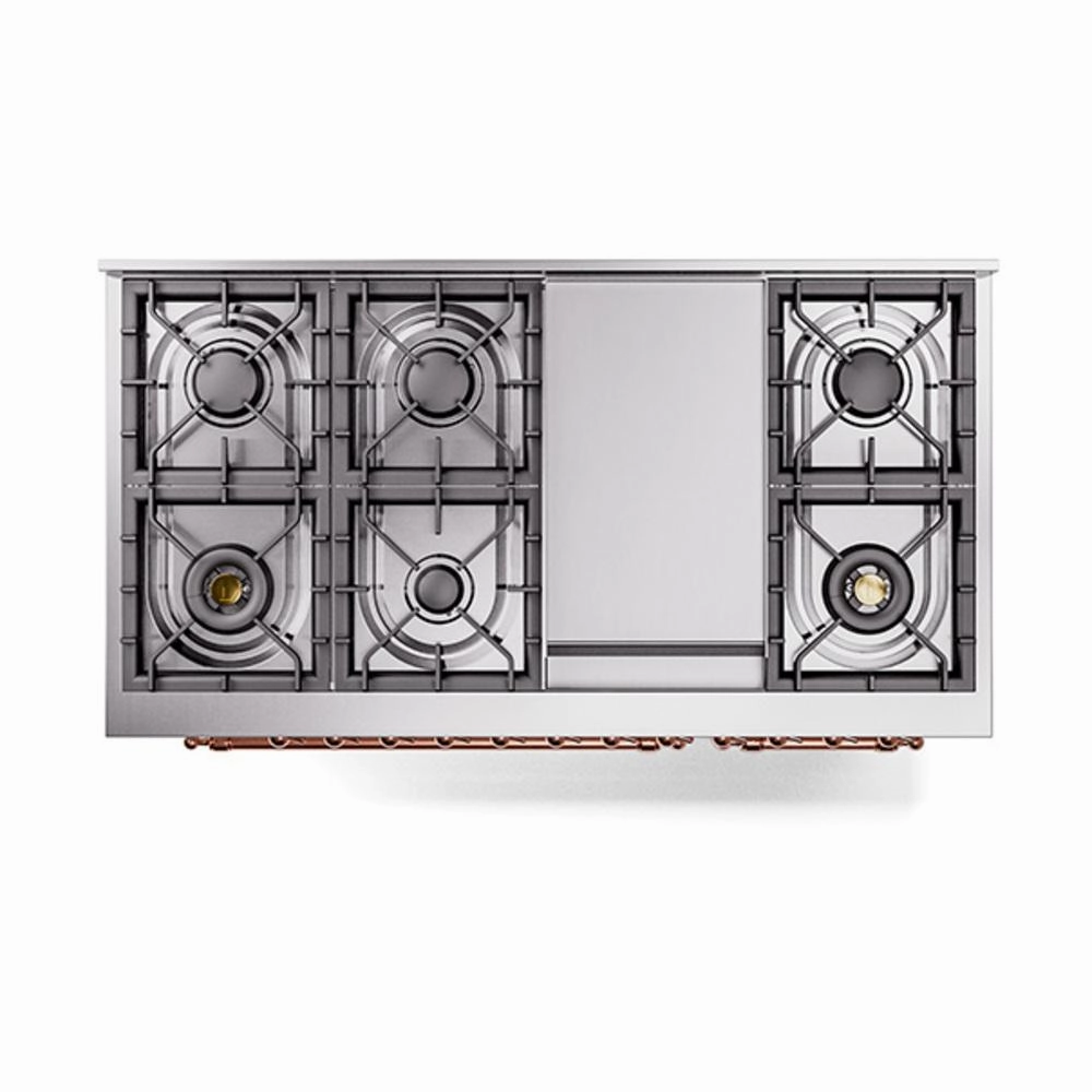 Ilve UN48FNMPRAP Ilve Un48Fnmprap Nostalgie Ii Noblesse 48" Dual Fuel Range (8 Sealed Burners   Griddle, Natural Gas, Triple Glass Door, Ral, Copper)