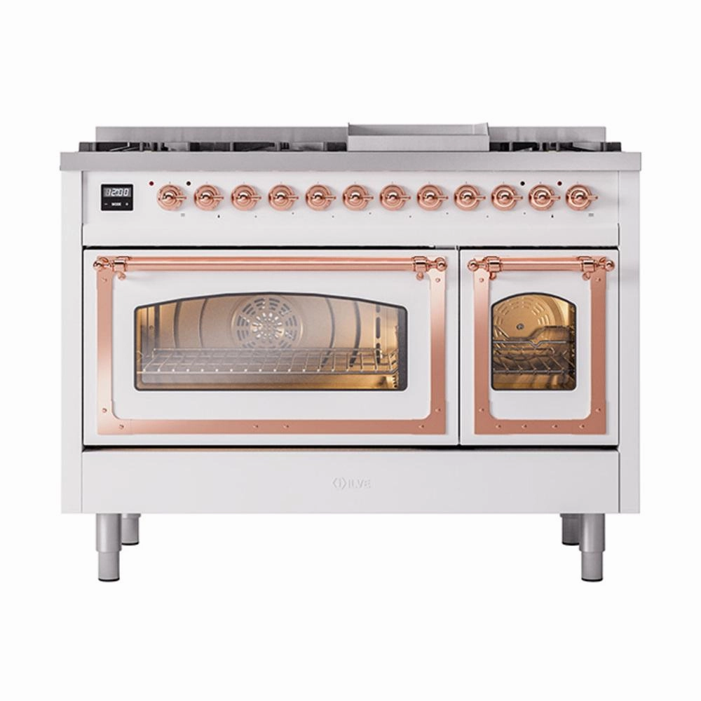 Ilve UN48FNMPRAP Ilve Un48Fnmprap Nostalgie Ii Noblesse 48" Dual Fuel Range (8 Sealed Burners   Griddle, Natural Gas, Triple Glass Door, Ral, Copper)