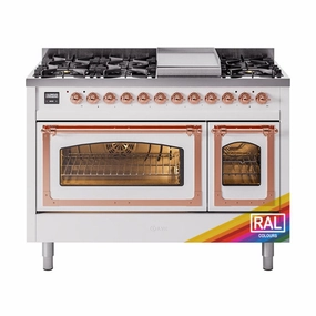 Ilve UN48FNMPRAP Ilve Un48Fnmprap Nostalgie Ii Noblesse 48" Dual Fuel Range (8 Sealed Burners   Griddle, Natural Gas, Triple Glass Door, Ral, Copper) Freestanding Ranges freestanding dual fuel range 30 inch