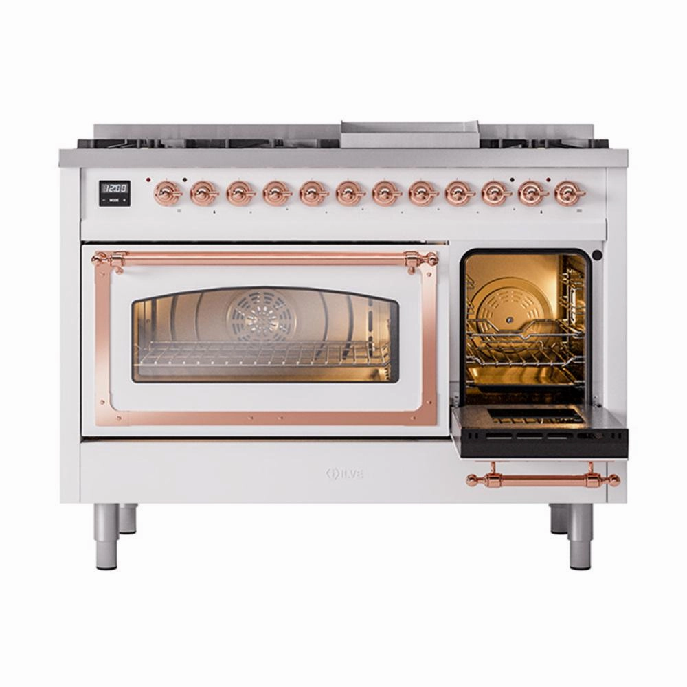 Ilve UN48FNMPRAP Ilve Un48Fnmprap Nostalgie Ii Noblesse 48" Dual Fuel Range (8 Sealed Burners   Griddle, Natural Gas, Triple Glass Door, Ral, Copper)