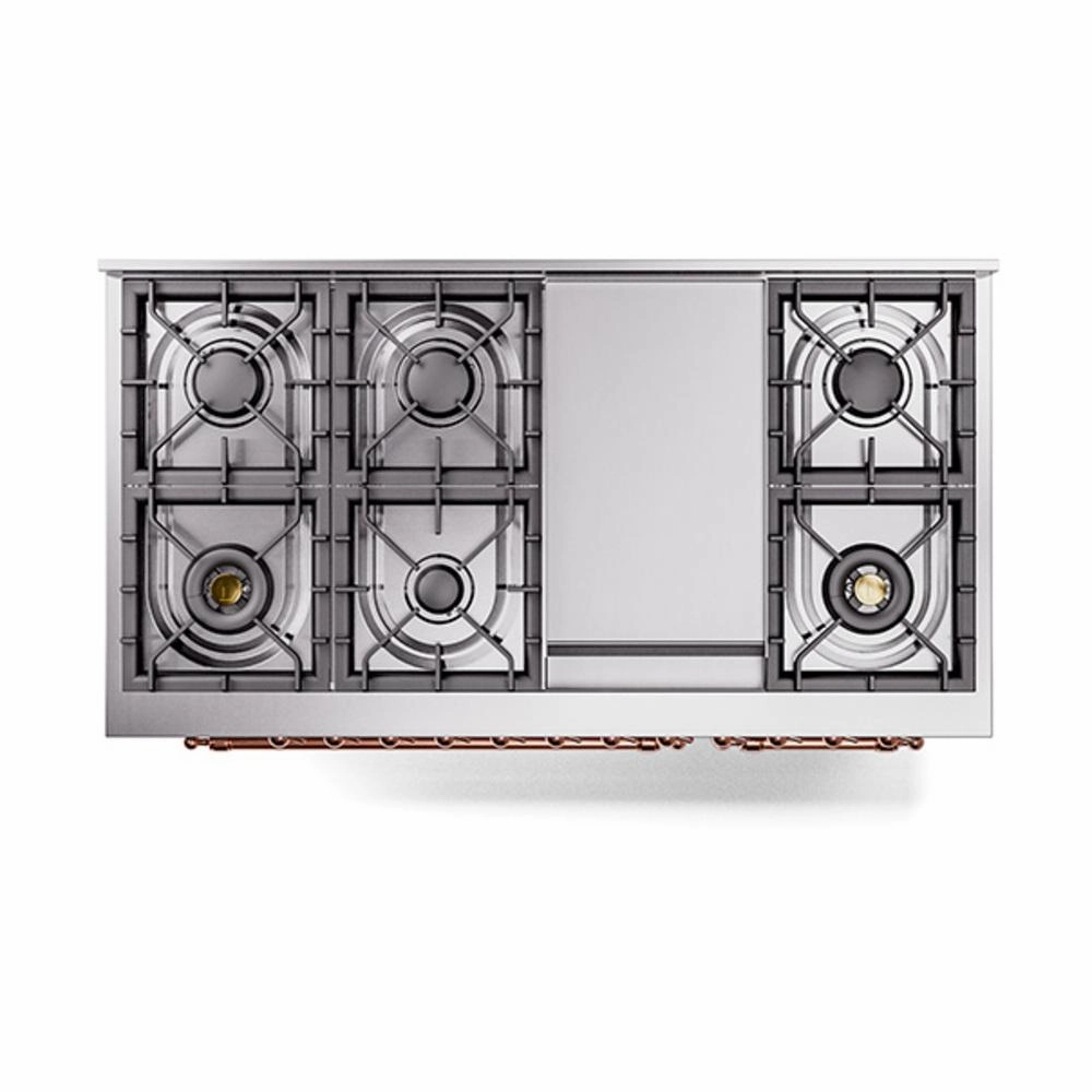 Ilve UN48FNMPSSP Ilve Un48Fnmpssp Nostalgie Ii Noblesse 48" Dual Fuel Range (8 Sealed Burners   Griddle, Natural Gas, Triple Glass Door, Stainless Steel, Copper)