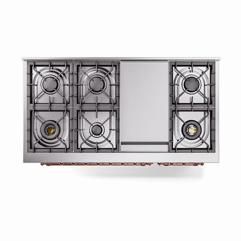 Ilve UN48FNMPWHP Ilve Un48Fnmpwhp Nostalgie Ii Noblesse 48" Dual Fuel Range (8 Sealed Burners   Griddle, Natural Gas, Triple Glass Door, White, Copper)