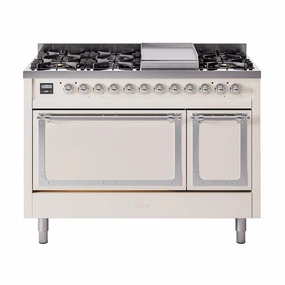 Ilve UN48FQNMPAWC Ilve Un48Fqnmpawc Nostalgie Ii Noblesse 48" Dual Fuel Range (8 Sealed Burners   Griddle, Natural Gas, Solid Door, Antique White, Chrome) Freestanding Ranges freestanding dual fuel range 30 inch