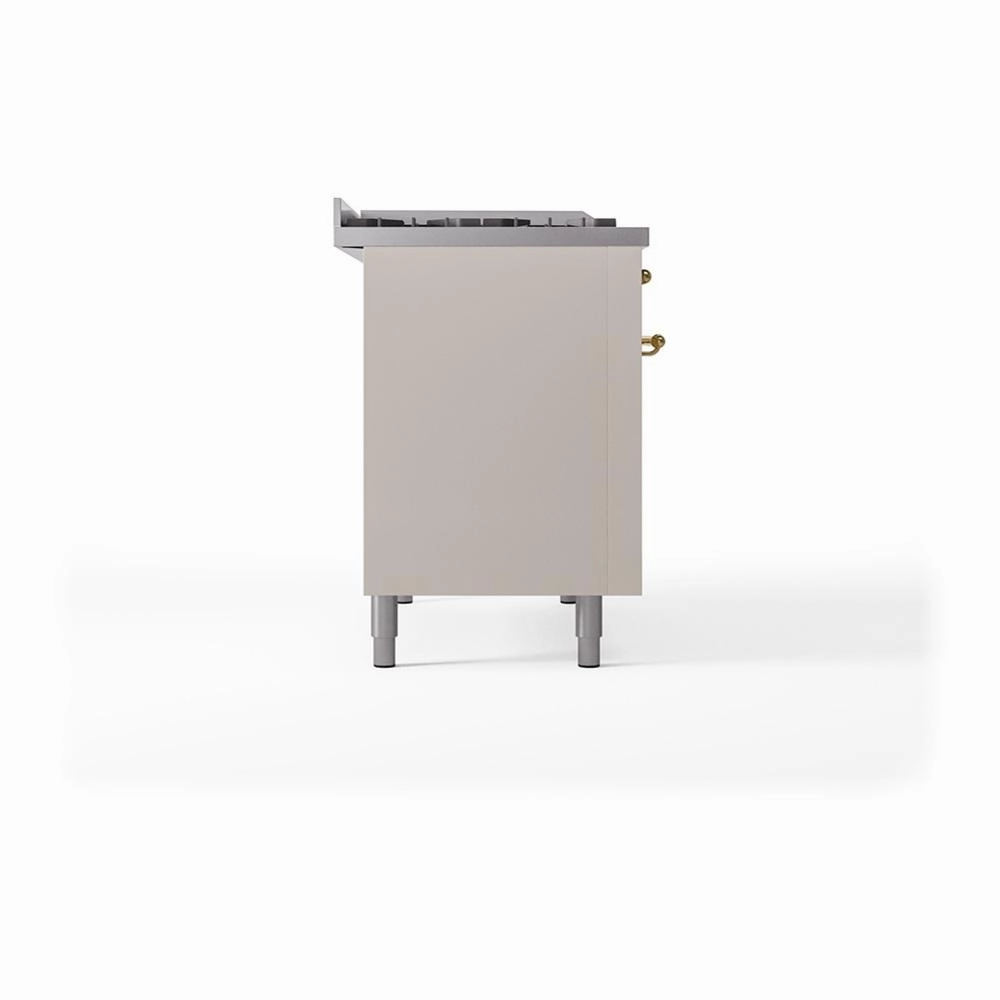 Ilve UN48FQNMPAWG Ilve Un48Fqnmpawg Nostalgie Ii Noblesse 48" Dual Fuel Range (8 Sealed Burners   Griddle, Natural Gas, Solid Door, Antique White, Brass)