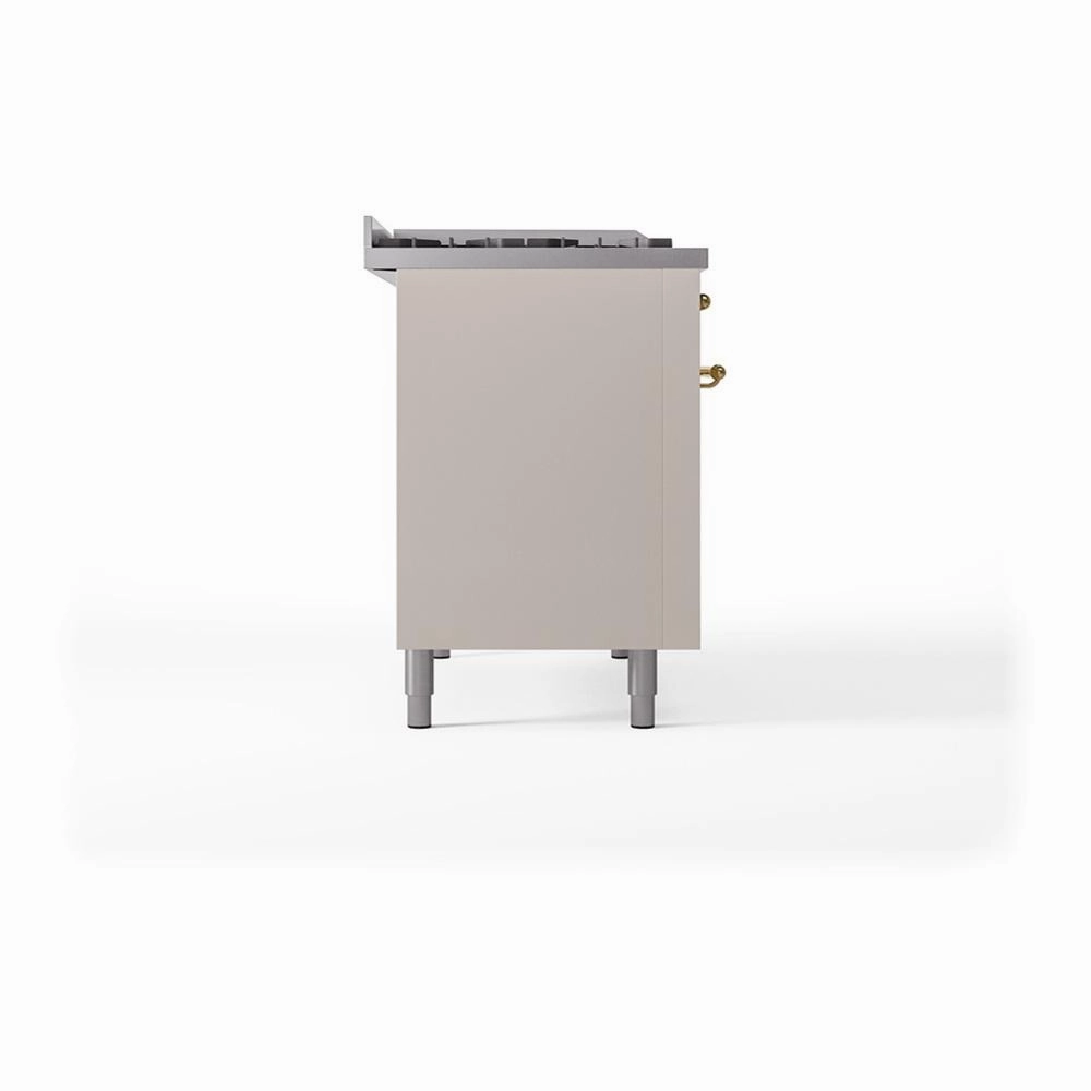 Ilve UN48FQNMPAWGLP Ilve Un48Fqnmpawglp Nostalgie Ii Noblesse 48" Dual Fuel Range (8 Sealed Burners   Griddle, Liquid Propane, Solid Door, Antique White, Brass)