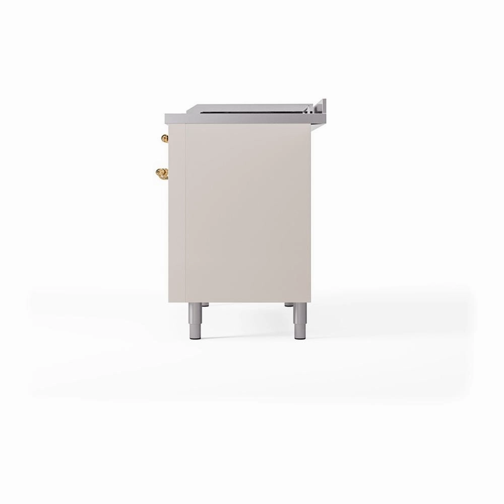 Ilve UN48FQNMPAWGLP Ilve Un48Fqnmpawglp Nostalgie Ii Noblesse 48" Dual Fuel Range (8 Sealed Burners   Griddle, Liquid Propane, Solid Door, Antique White, Brass)