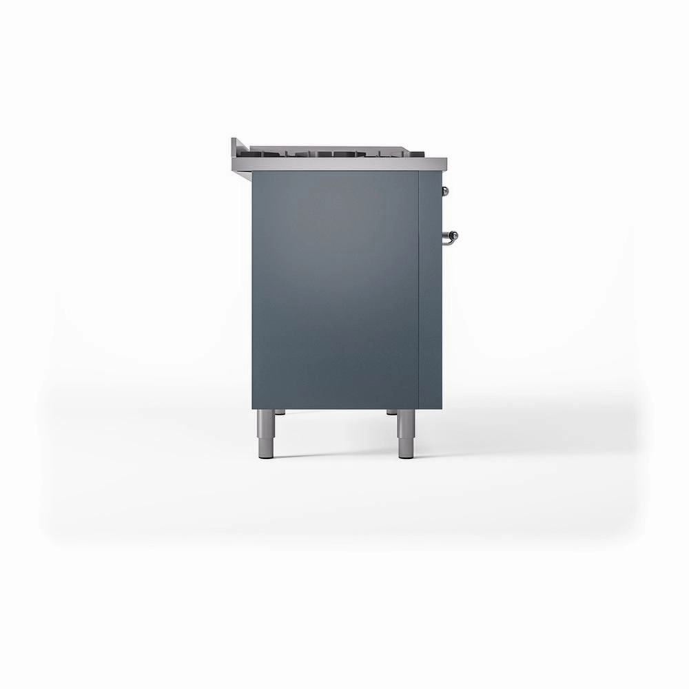 Ilve UN48FQNMPBGC Ilve Un48Fqnmpbgc Nostalgie Ii Noblesse 48" Dual Fuel Range (8 Sealed Burners   Griddle, Natural Gas, Solid Door, Blue Grey, Chrome)
