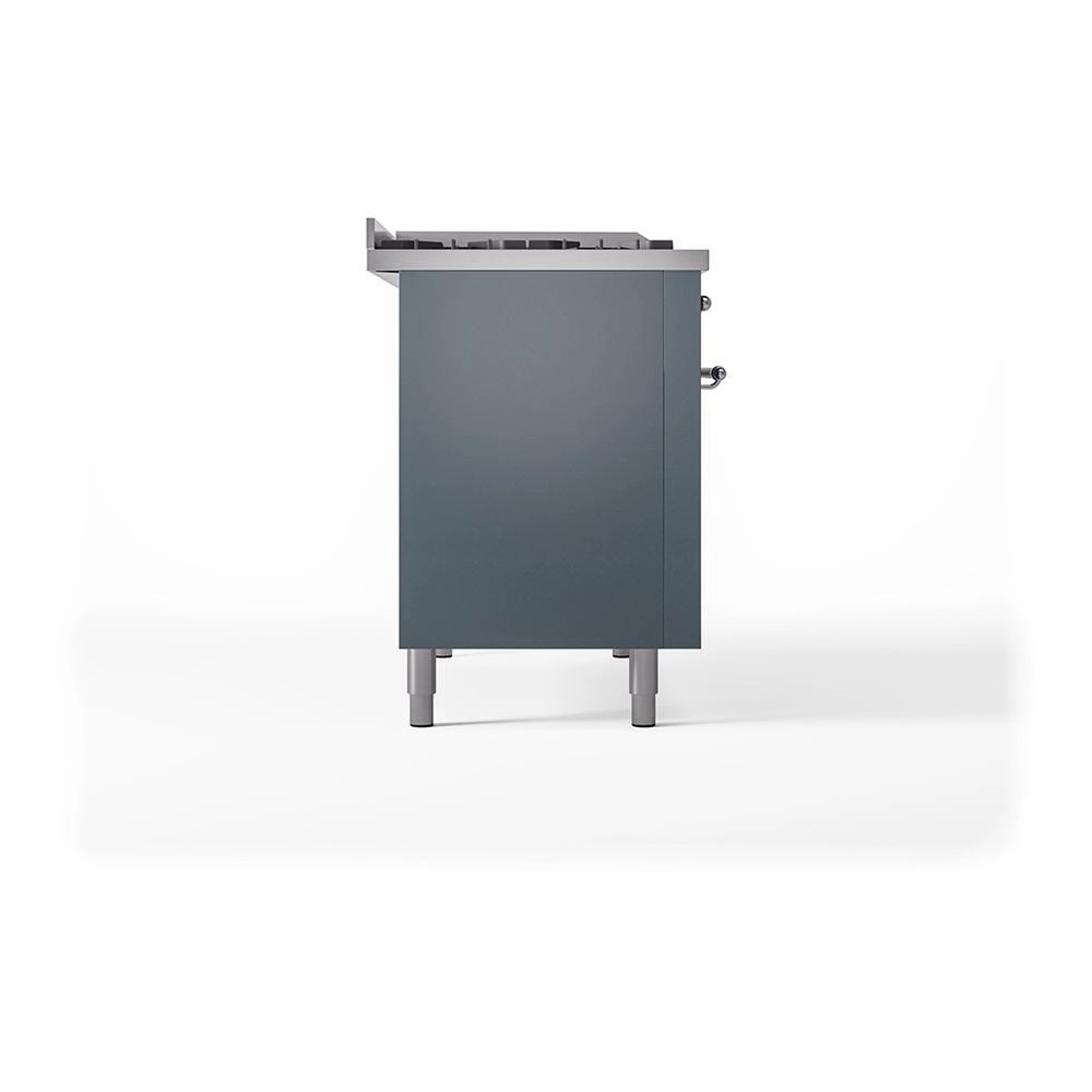 Ilve UN48FQNMPBGCLP Ilve Un48Fqnmpbgclp Nostalgie Ii Noblesse 48" Dual Fuel Range (8 Sealed Burners   Griddle, Liquid Propane, Solid Door, Blue Grey, Chrome)