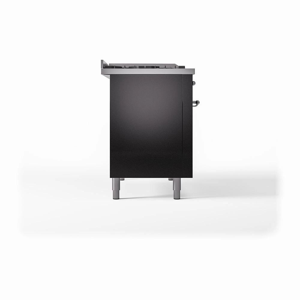 Ilve UN48FQNMPBKC Ilve Un48Fqnmpbkc Nostalgie Ii Noblesse 48" Dual Fuel Range (8 Sealed Burners   Griddle, Natural Gas, Solid Door, Glossy Black, Chrome)