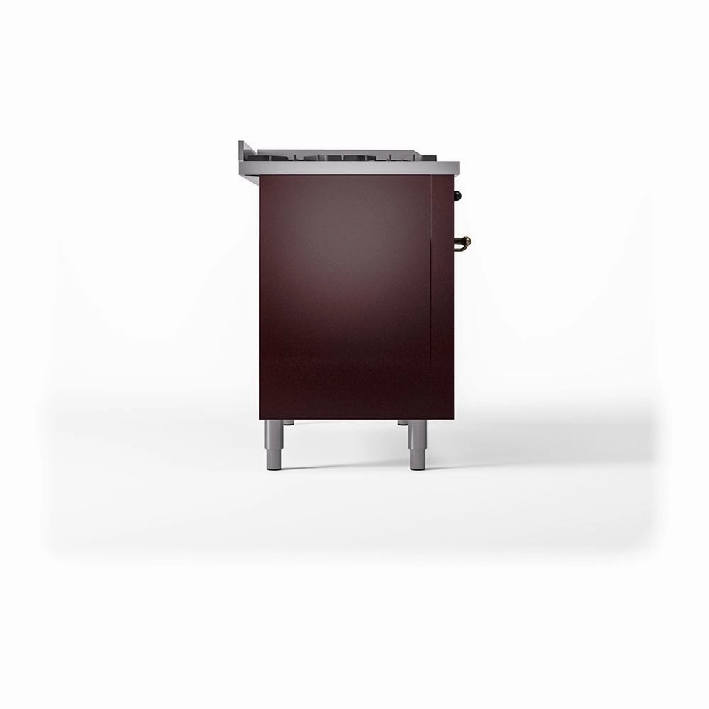 Ilve UN48FQNMPBUB Ilve Un48Fqnmpbub Nostalgie Ii Noblesse 48" Dual Fuel Range (8 Sealed Burners   Griddle, Natural Gas, Solid Door, Burgundy, Burnished)
