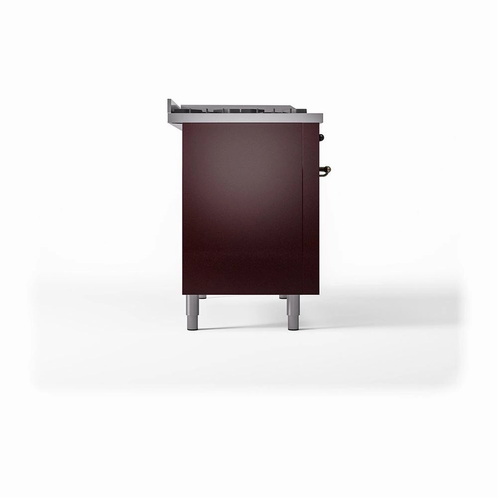 Ilve UN48FQNMPBUBLP Ilve Un48Fqnmpbublp Nostalgie Ii Noblesse 48" Dual Fuel Range (8 Sealed Burners   Griddle, Liquid Propane, Solid Door, Burgundy, Burnished)