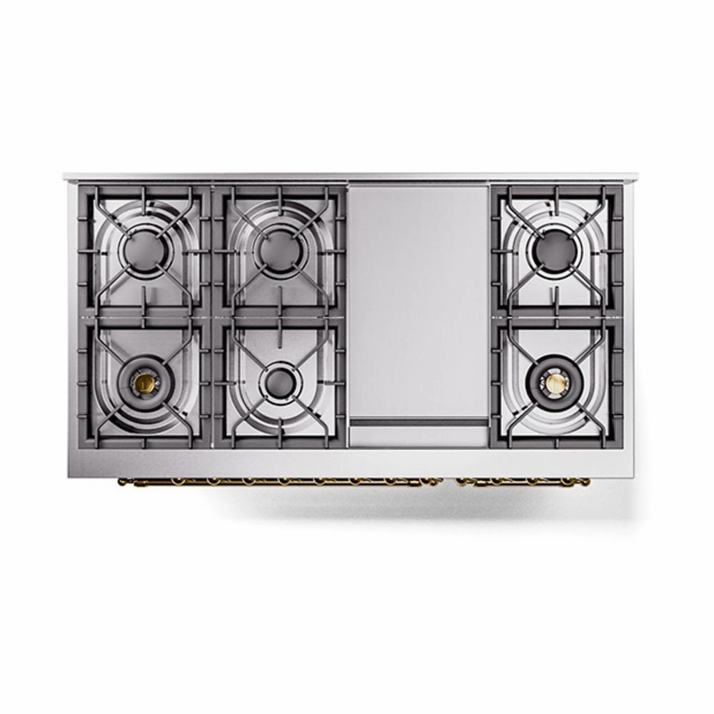 Ilve UN48FQNMPEGG Ilve Un48Fqnmpegg Nostalgie Ii Noblesse 48" Dual Fuel Range (8 Sealed Burners   Griddle, Natural Gas, Solid Door, Emerald Green, Brass)