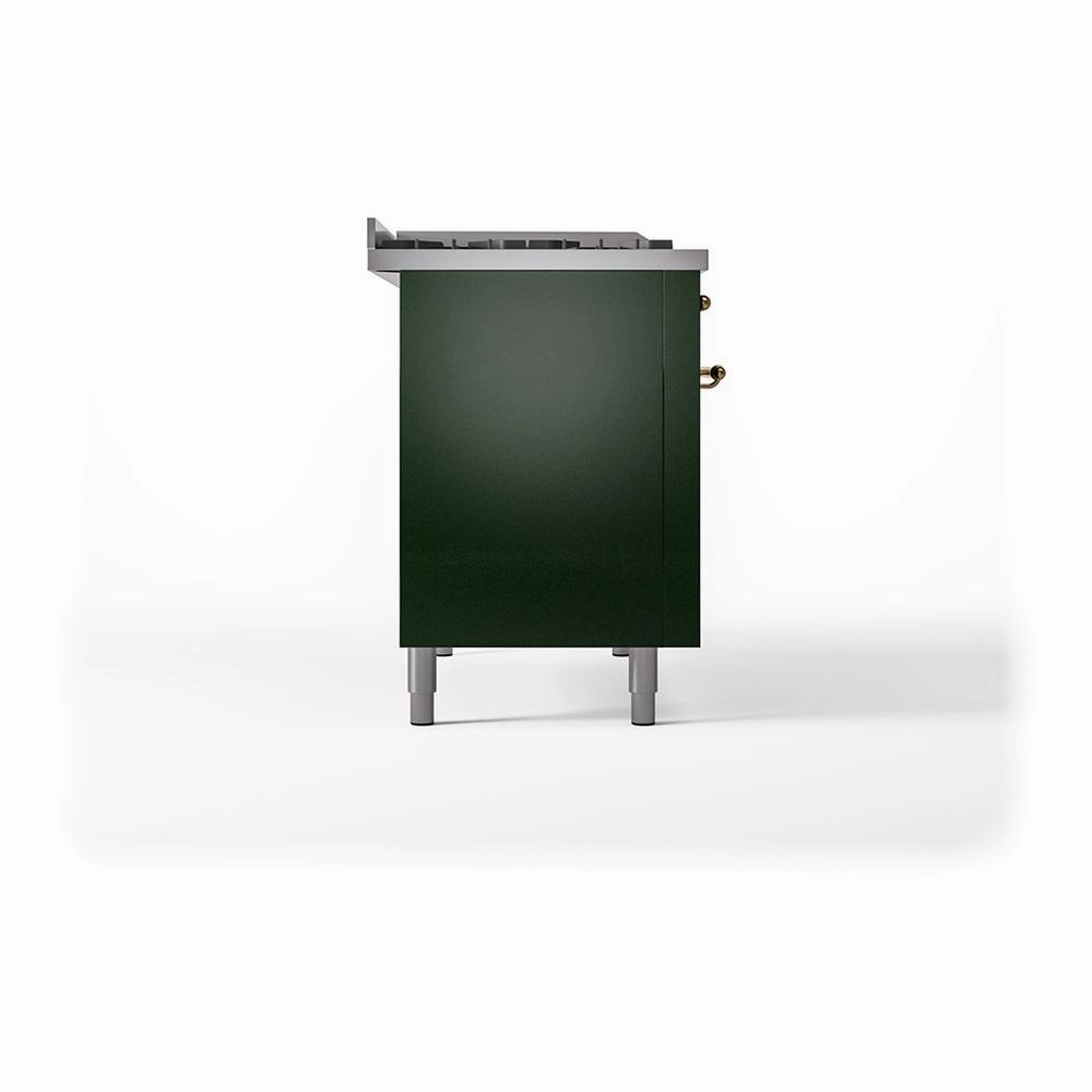 Ilve UN48FQNMPEGGLP Ilve Un48Fqnmpegglp Nostalgie Ii Noblesse 48" Dual Fuel Range (8 Sealed Burners   Griddle, Liquid Propane, Solid Door, Emerald Green, Brass)