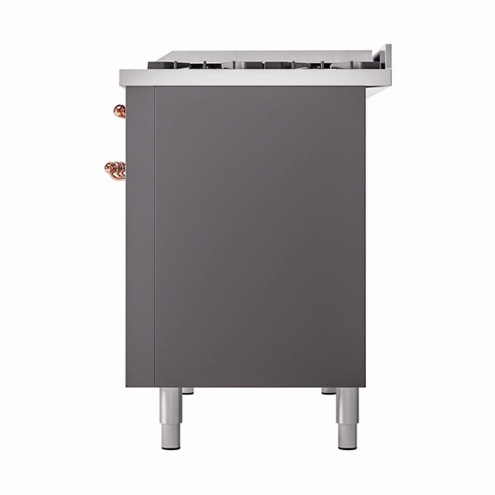 Ilve UN48FQNMPMGP Ilve Un48Fqnmpmgp Nostalgie Ii Noblesse 48" Dual Fuel Range (8 Sealed Burners   Griddle, Natural Gas, Solid Door, Graphite Matte, Copper)