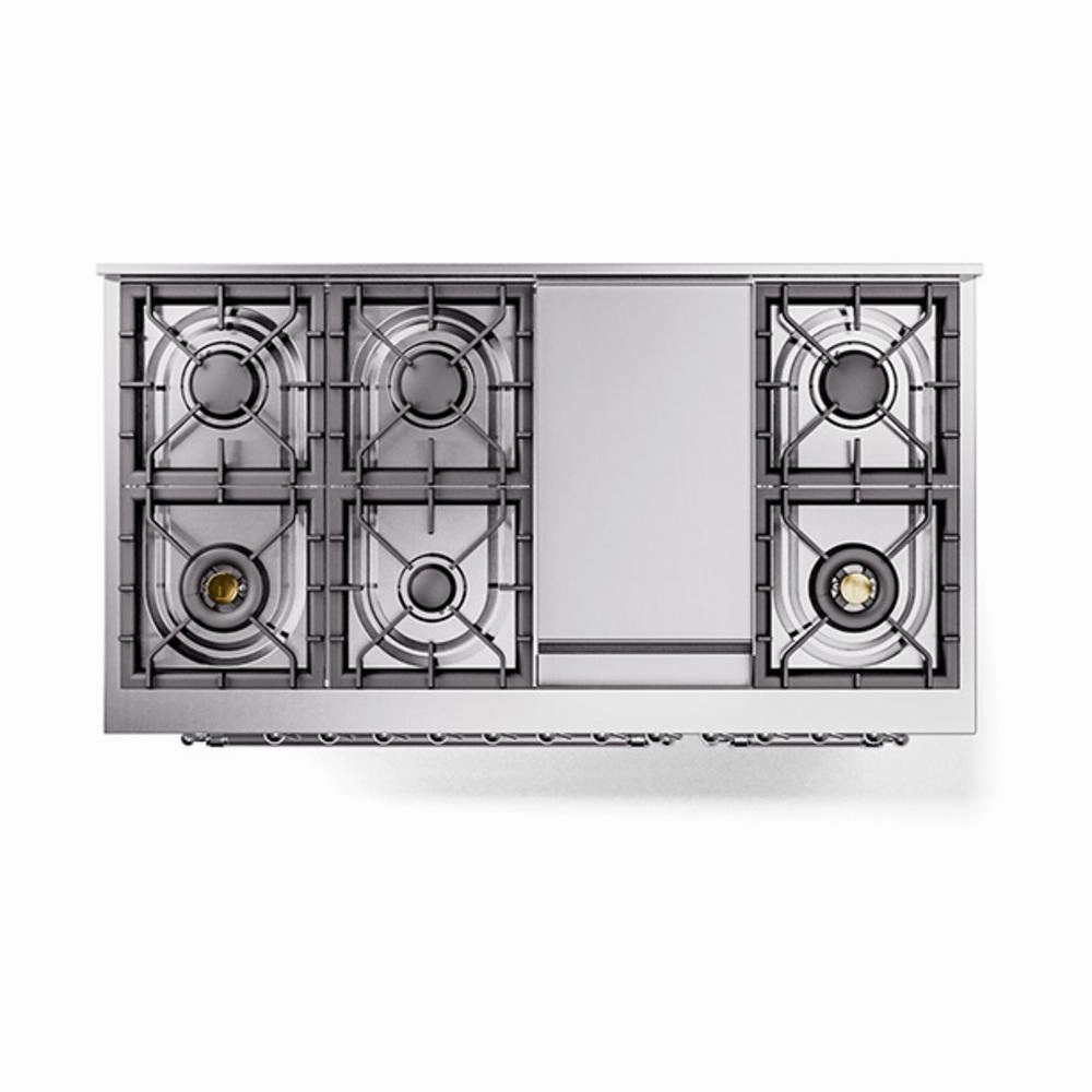 Ilve UN48FQNMPRAC Ilve Un48Fqnmprac Nostalgie Ii Noblesse 48" Dual Fuel Range (8 Sealed Burners   Griddle, Natural Gas, Solid Door, Ral, Chrome)