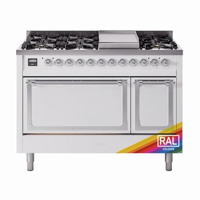 Ilve UN48FQNMPRAC Ilve Un48Fqnmprac Nostalgie Ii Noblesse 48" Dual Fuel Range (8 Sealed Burners   Griddle, Natural Gas, Solid Door, Ral, Chrome) Freestanding Ranges freestanding dual fuel range 30 inch