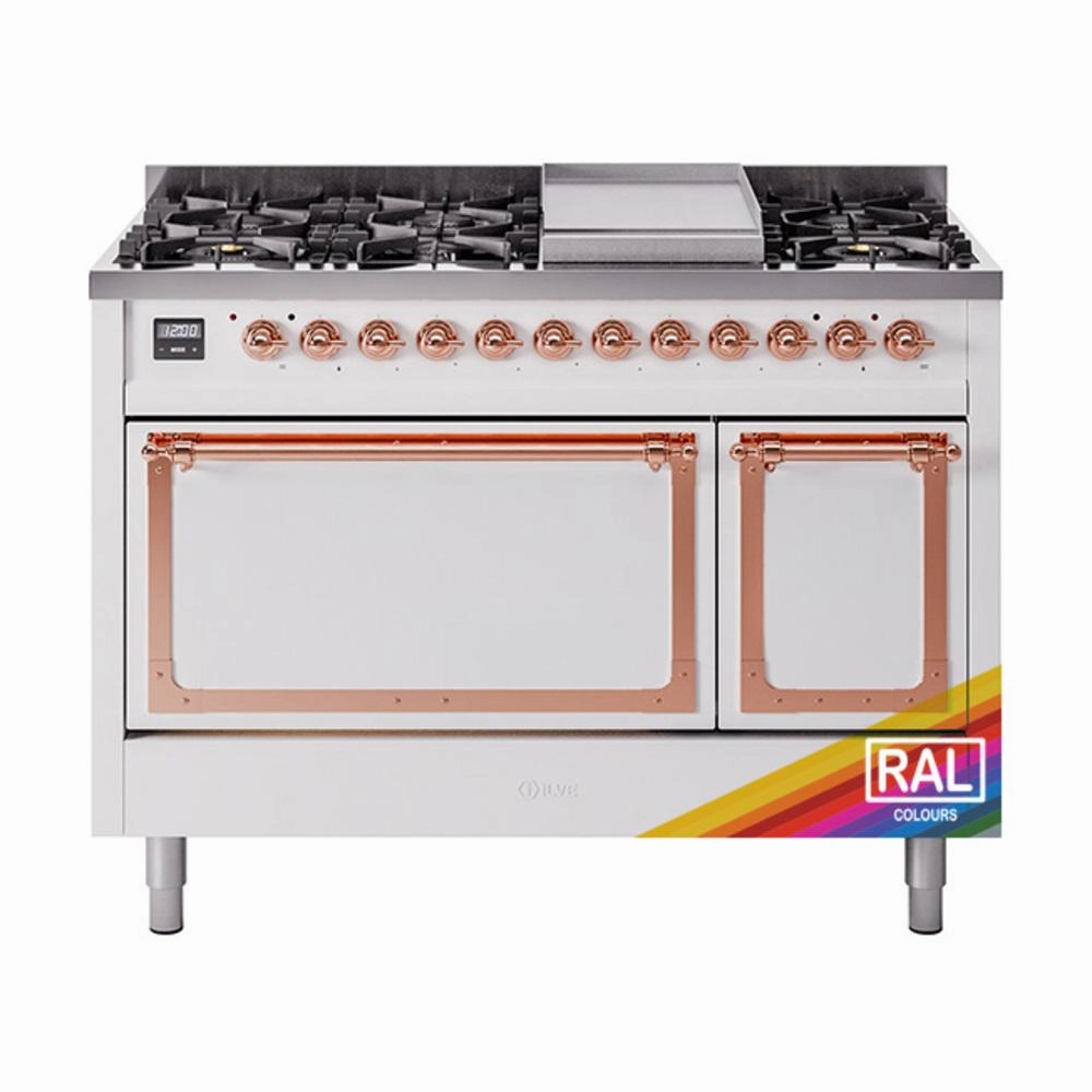 Ilve UN48FQNMPRAPLP Ilve Un48Fqnmpraplp Nostalgie Ii Noblesse 48" Dual Fuel Range (8 Sealed Burners   Griddle, Liquid Propane, Solid Door, Ral, Copper) Freestanding Ranges freestanding dual fuel range 30 inch