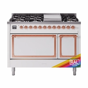 Ilve UN48FQNMPRAPLP Ilve Un48Fqnmpraplp Nostalgie Ii Noblesse 48" Dual Fuel Range (8 Sealed Burners   Griddle, Liquid Propane, Solid Door, Ral, Copper) Freestanding Ranges freestanding dual fuel range 30 inch