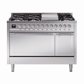 Ilve UN48FQNMPSSCLP Ilve Un48Fqnmpssclp Nostalgie Ii Noblesse 48" Dual Fuel Range (8 Sealed Burners   Griddle, Liquid Propane, Solid Door, Stainless Steel, Chrome) Freestanding Ranges freestanding dual fuel range 30 inch