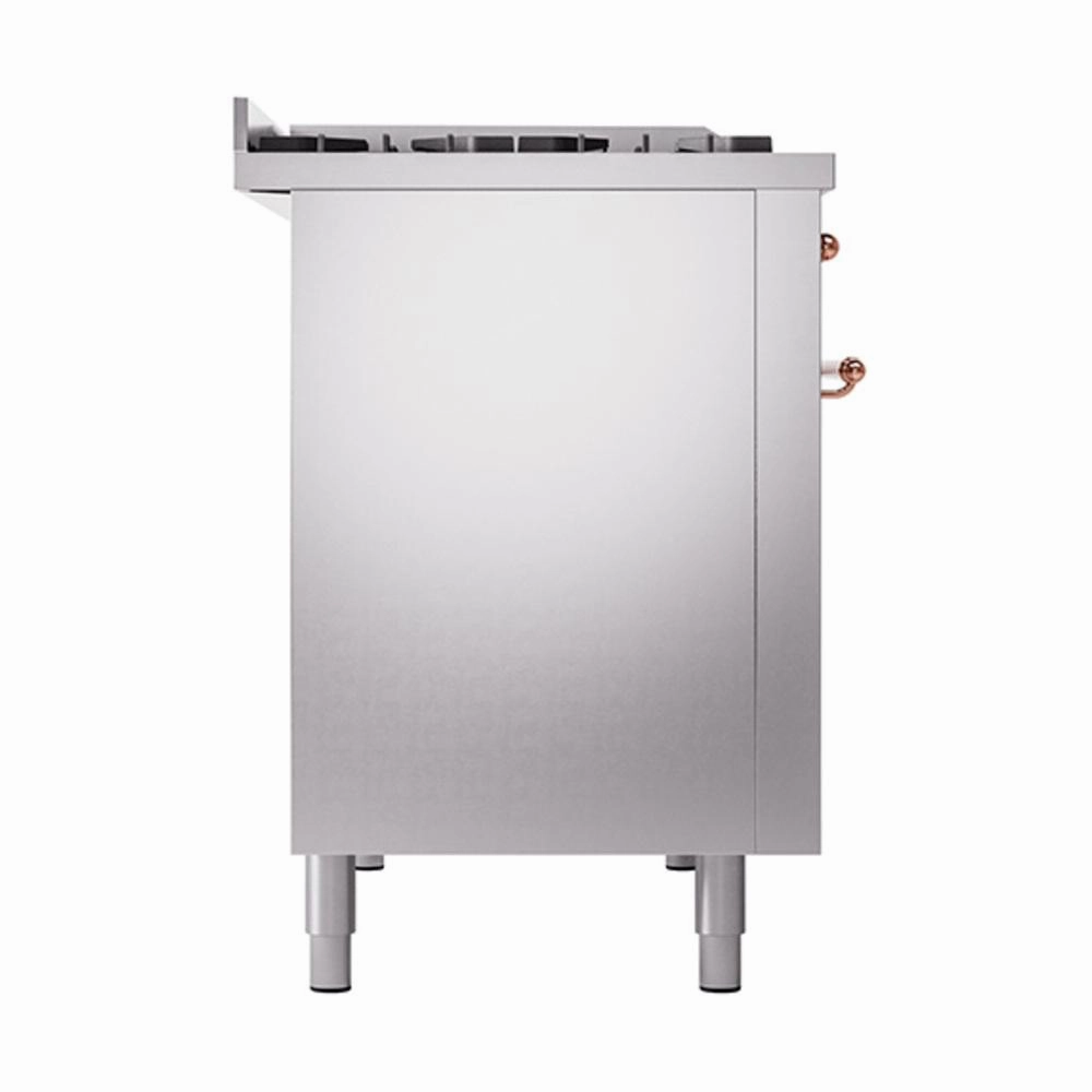 Ilve UN48FQNMPSSPLP Ilve Un48Fqnmpssplp Nostalgie Ii Noblesse 48" Dual Fuel Range (8 Sealed Burners   Griddle, Liquid Propane, Solid Door, Stainless Steel, Copper)