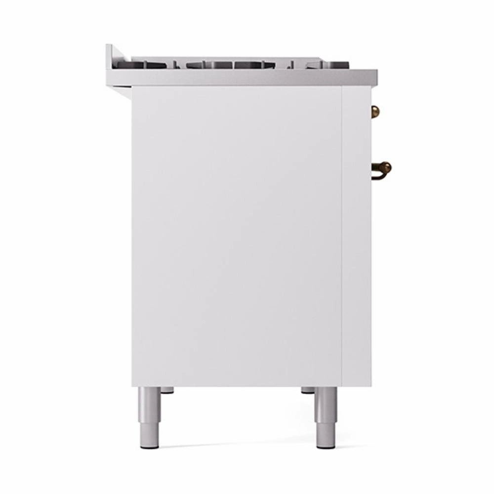 Ilve UN48FQNMPWHB Ilve Un48Fqnmpwhb Nostalgie Ii Noblesse 48" Dual Fuel Range (8 Sealed Burners   Griddle, Natural Gas, Solid Door, White, Burnished)