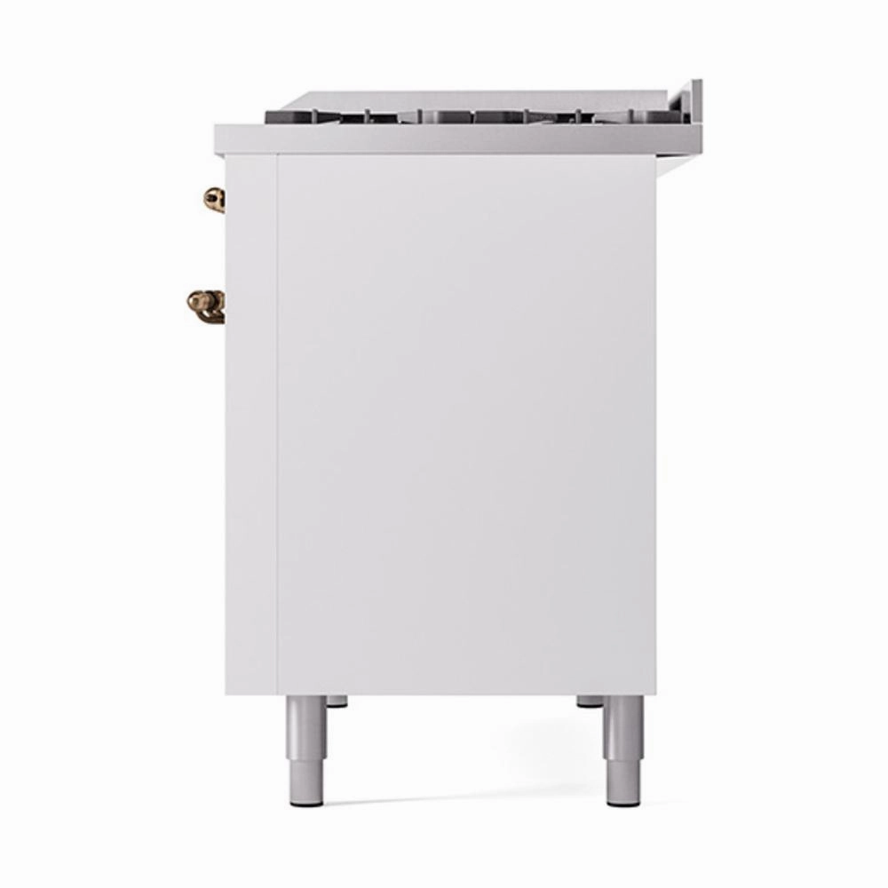 Ilve UN48FQNMPWHB Ilve Un48Fqnmpwhb Nostalgie Ii Noblesse 48" Dual Fuel Range (8 Sealed Burners   Griddle, Natural Gas, Solid Door, White, Burnished)