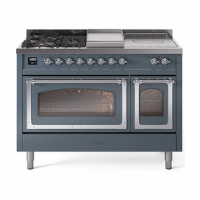 Ilve UN48FSNMPBGC Ilve Un48Fsnmpbgc Nostalgie Ii Noblesse 48" Dual Fuel Range (5 Sealed Burners   Griddle   French Top, Natural Gas, Triple Glass Door, Blue Grey, Chrome) Freestanding Ranges freestanding dual fuel range 30 inch